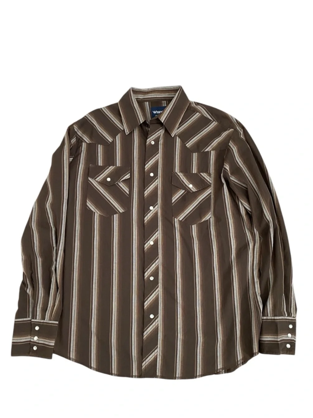 Wrangler Western Pearl Snap Shirt Men’s L Brown Stripe Retro Cowboy Rodeo NWOT